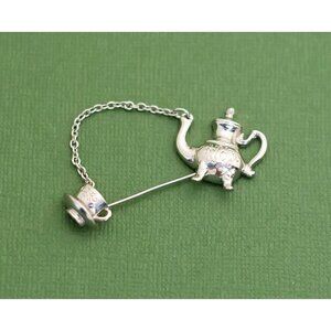 Vintage Mid Century Silver Tone Tea Kettle Stickpin by Avon K14
